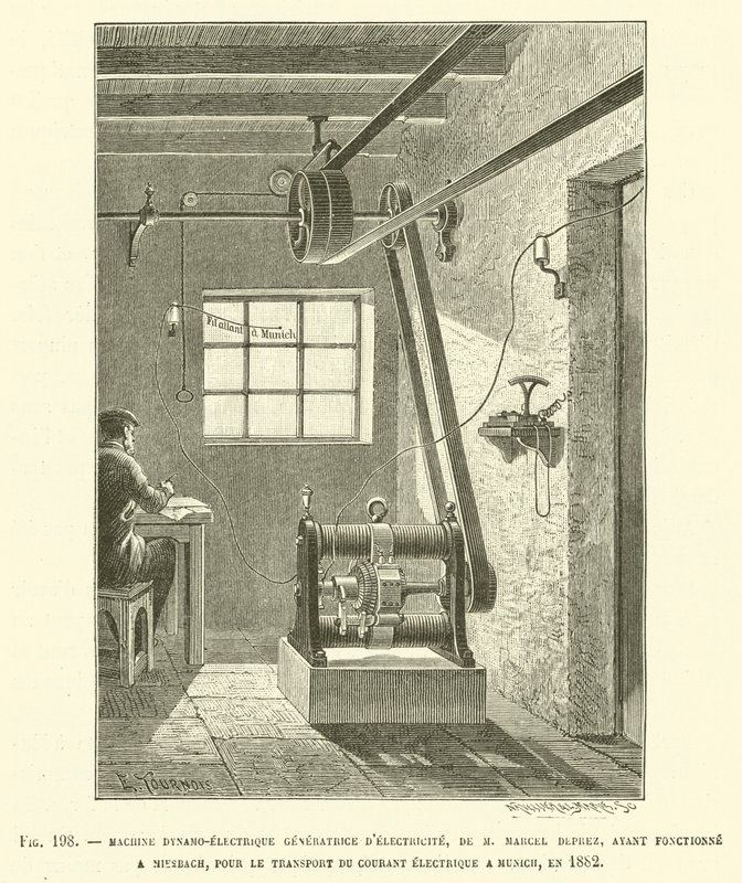 Máquina dínamo-elétrica Gerador de energia elétrica, de M Marcel Deprez, tendo trabalhado de French School