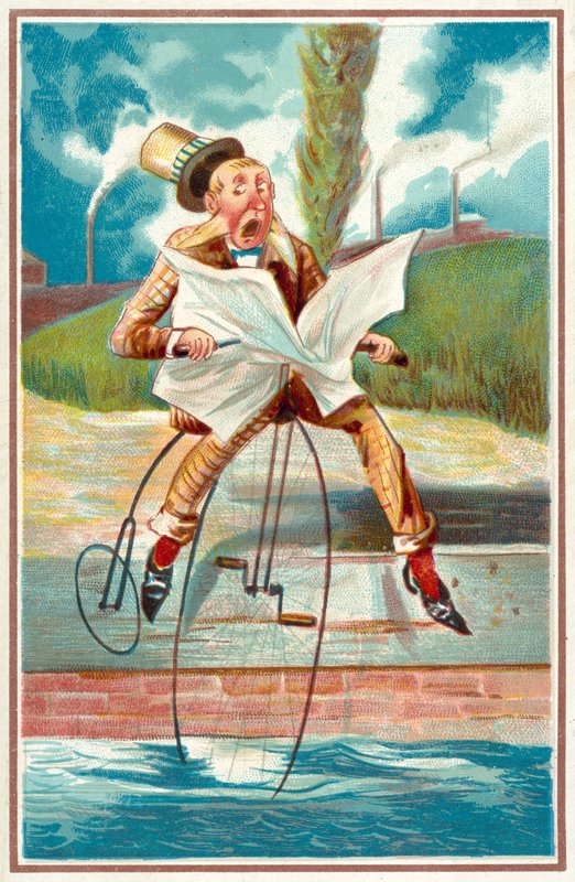 Homem, montando, um, penny, farthing, em, um, canal de French School