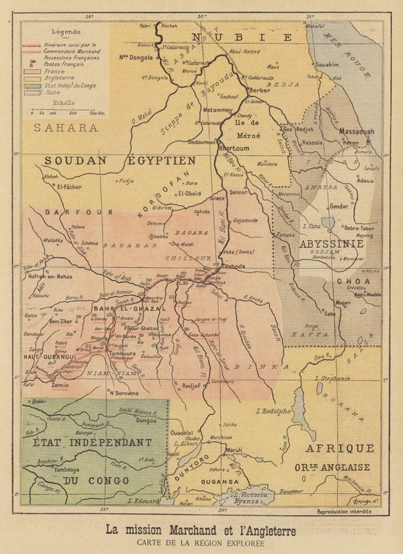 Mapa da região da África explorada pela Marchand Expedition de French School