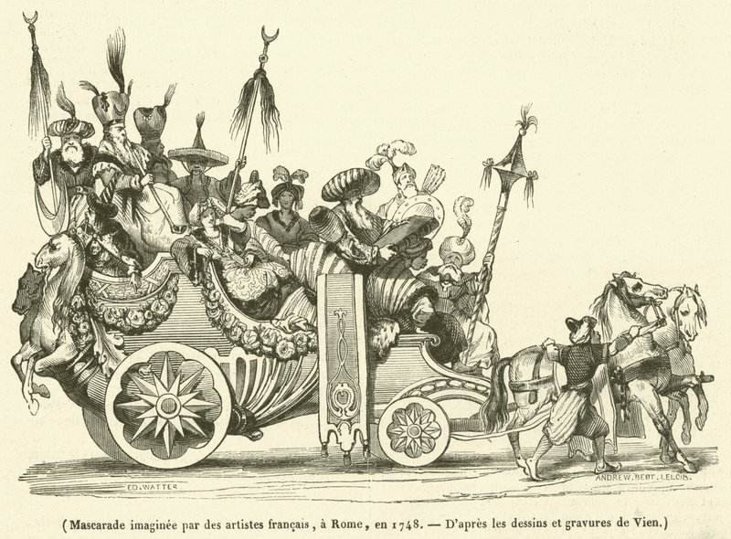 Baile de máscaras imaginado por artistas franceses, em Roma, em 1748 de French School
