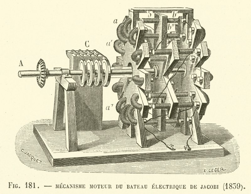 Mecanismo do motor do barco elétrico de Jacobi, 1839 de French School