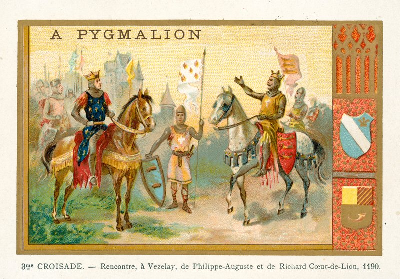 Encontro de Filipe Augusto e Ricardo Coração de Leão em Vezelay, 3ª Cruzada, 1190 de French School