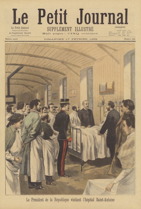 Presidente Faure da França visitando o Hospital Saint-Antoine de French School