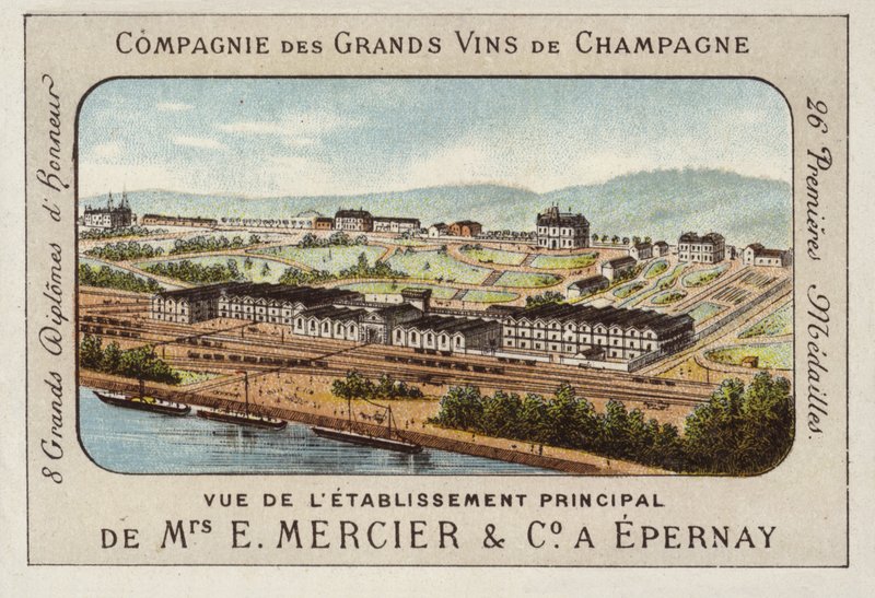 Estabelecimento principal da E Mercier and Co., produtores de champanhe, Epernay, França (chromolitho) de French School