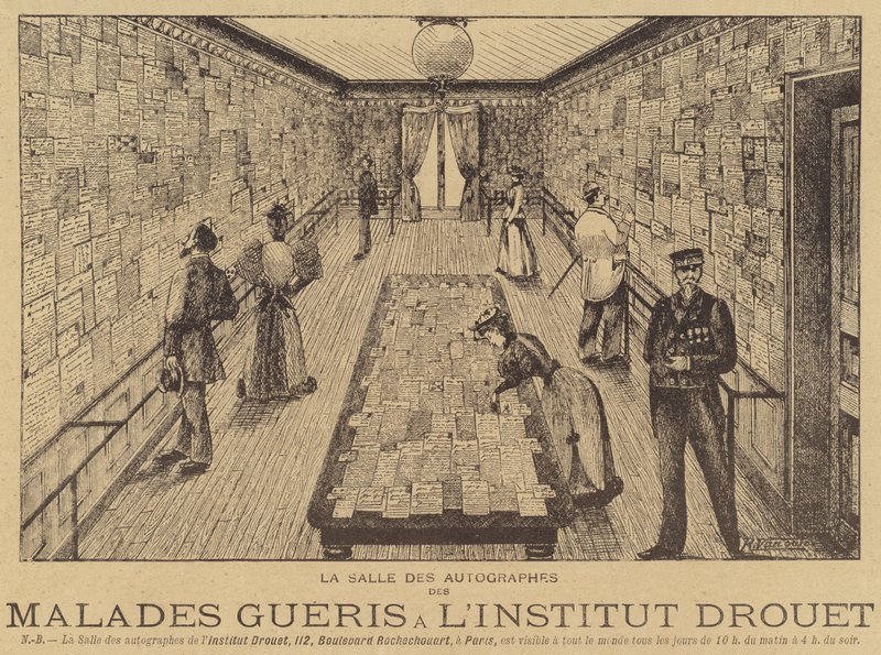 Sala cheia de cartas de pacientes curados no Institut Drouet de French School