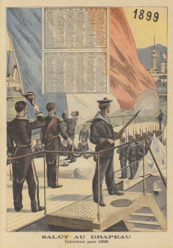Saudação à bandeira. Calendário para 1899 de French School