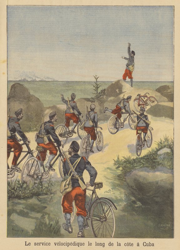 Tropas de bicicleta espanholas na costa cubana durante a guerra hispano-americana de French School