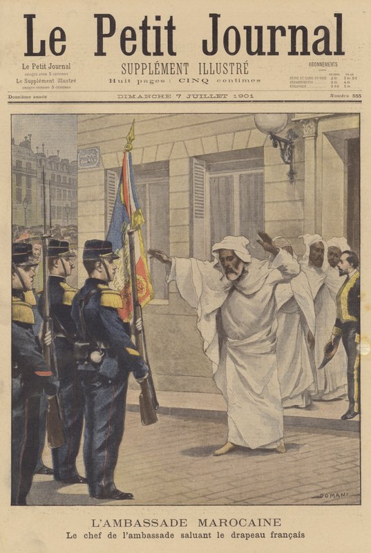 O chefe da embaixada do Marrocos para a França, saudando a bandeira francesa de French School