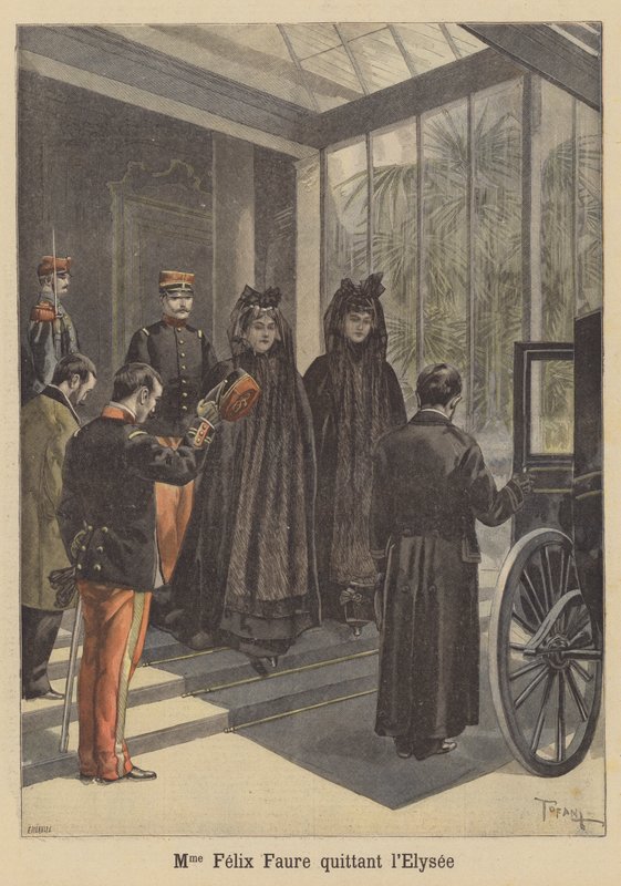 A viúva do Presidente Faure da França, deixando o Palácio do Eliseu de French School