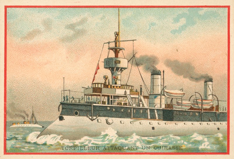 Barco de torpedo atacando um navio de guerra de French School
