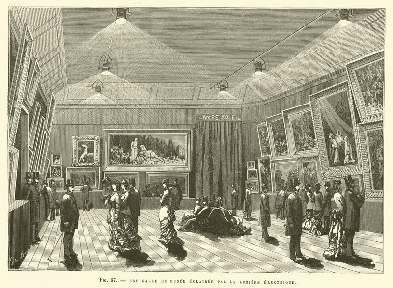 Uma sala de museu iluminada pela luz elétrica de French School