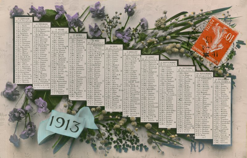 Calendário de 1913. Postal enviado em 1913. de French Photographer