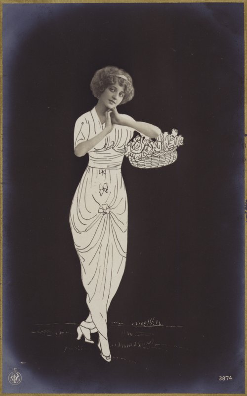 Um, mulher jovem, carregar, um, cesta, de, flores, (photocollage) de French Photographer