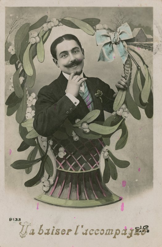 Acompanhados de um Beijo, cartão postal enviado em 1913 (foto colorida à mão) de French Photographer