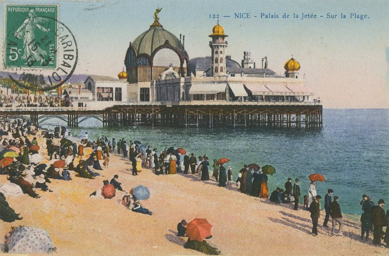 Praia e Palais de la Jetee, Nice. Postal enviado em 1913. de French Photographer
