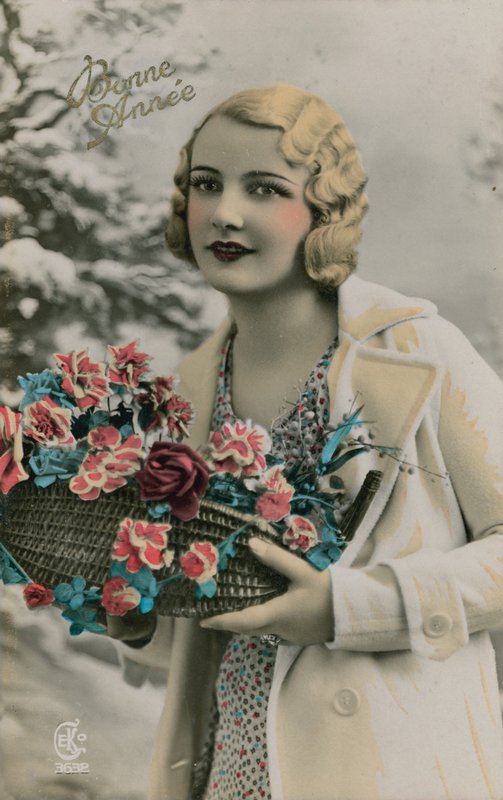 Bonne Année, cartão postal de Ano Novo feliz enviado em 1913 (foto colorida à mão) de French Photographer