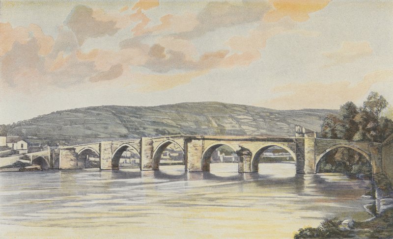 Cahors, pont, Neuf, (XIVe, S), vista, levado, upstream, ligado, a, direita, banco de French Photographer