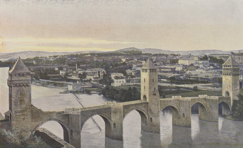 Cahors, Pont Valentre e vista do banco do lote de French Photographer