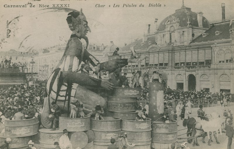 Bom Carnaval, Char, Os Comprimidos do Diabo. Postal enviado em 1913. de French Photographer
