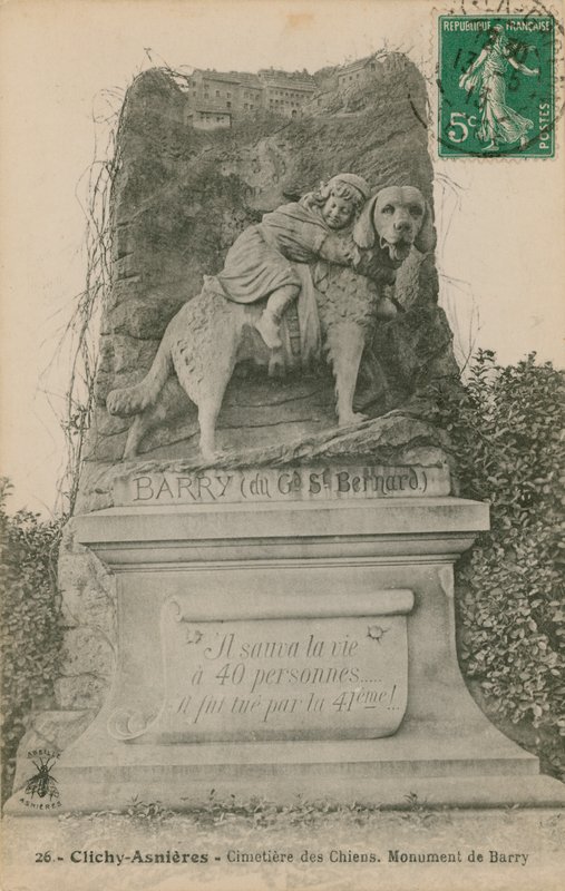 Clichy-Asnieres - Cemitérios dos Cães. Barry Monument. Postal enviado em 1913. de French Photographer