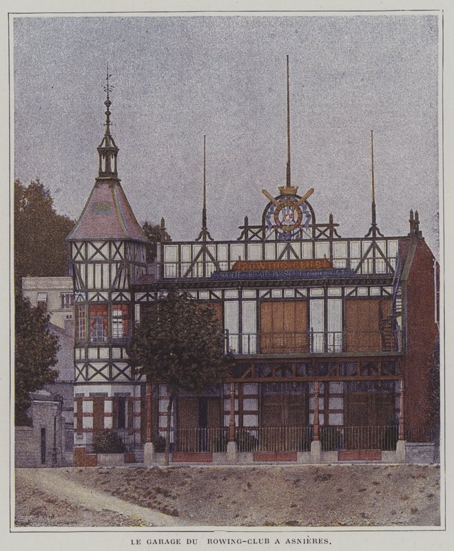 Clubhouse da Societe des Regates Parisiennes, Asnieres, Paris, França (foto a cores) de French Photographer