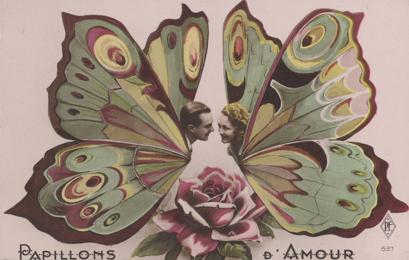 Casal com asas de borboleta (foto colorida) de French Photographer