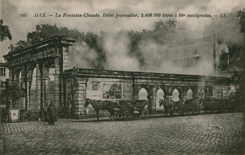 Dax - nascente de água quente (fluxo diário: 2400000 litros a 64 graus centígrados). Postal enviado em 1913. de French Photographer