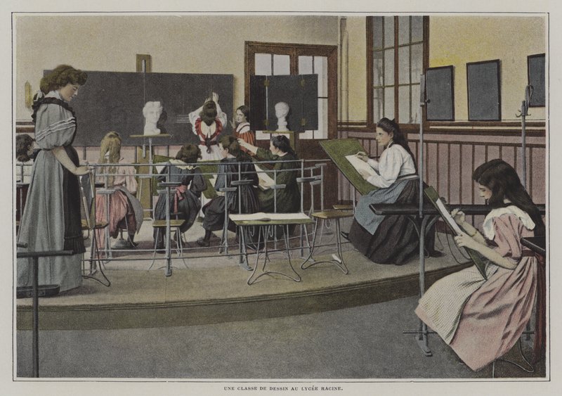 Aula de desenho na Lycee Racine, Paris (foto a cores) de French Photographer