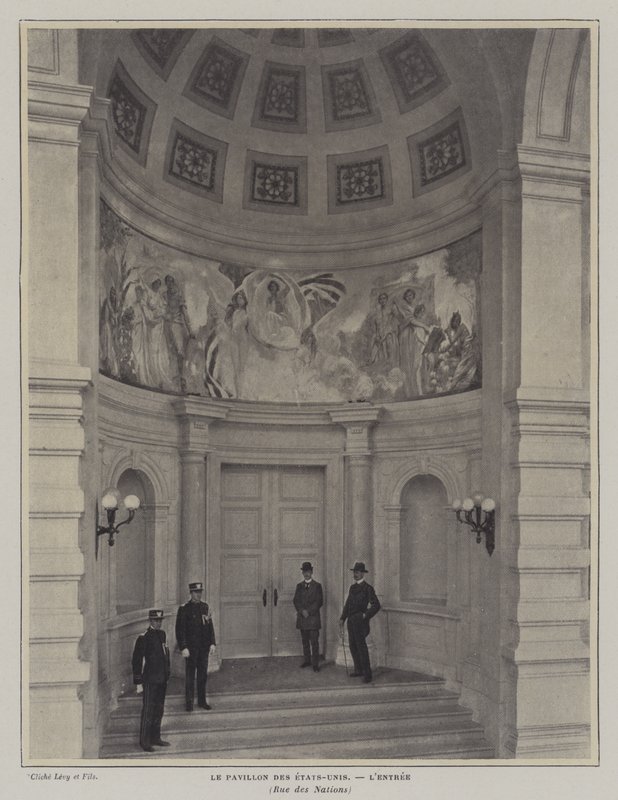Entrada no pavilhão americano, Exposição Universelle 1900, Paris (foto a p/b) de French Photographer