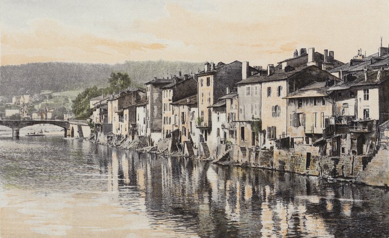 Epinal, casas antigas do cais Rualmenil, nas margens do Mosela de French Photographer