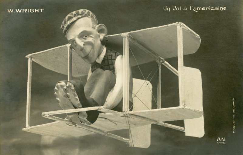 Figurino de Wilbur Wright em um avião (litho) de French Photographer