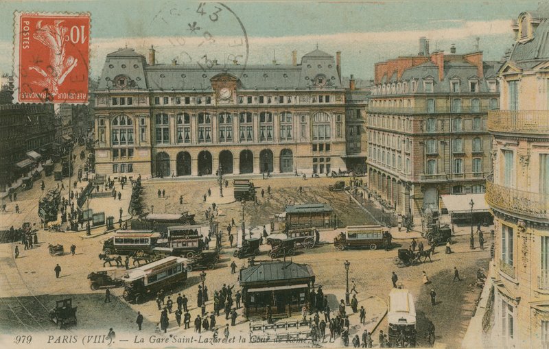 Gare St Lazare e Tribunal de Roma, Paris. Postal enviado em 1913. de French Photographer