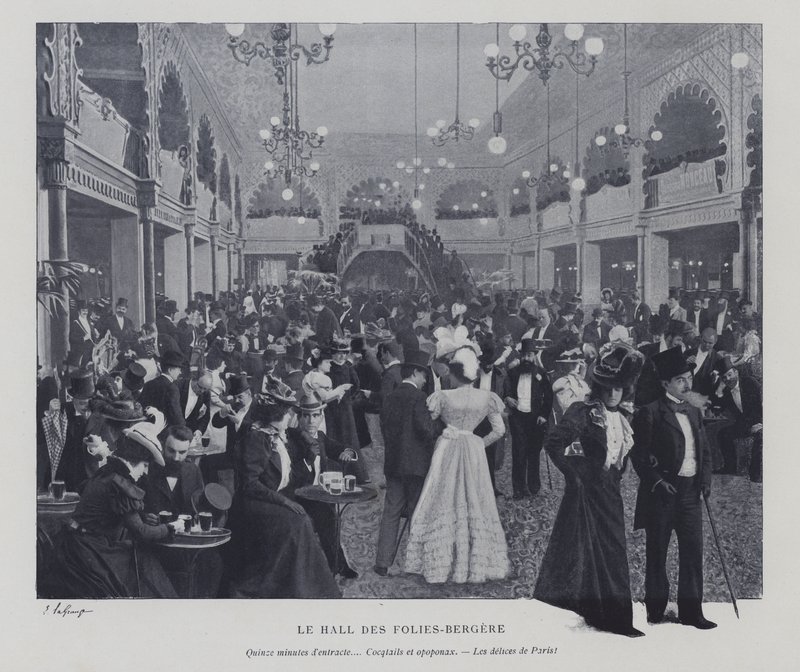 Hall of the Folies Bergere, Paris, durante um intervalo (foto a p/b) de French Photographer