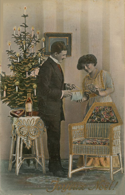 Postal de Natal feliz enviado em 1913 (foto colorida à mão) de French Photographer