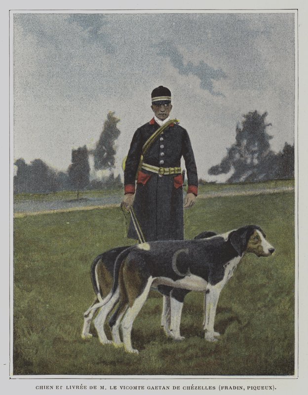 Caçador e caçador na cavalariça da caça ao Vicomte Gaetan de Chezelles, França (foto a cores) de French Photographer