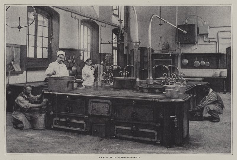 Cozinha do Lycee Janson-de-Sailly, Paris (foto a p/b) de French Photographer