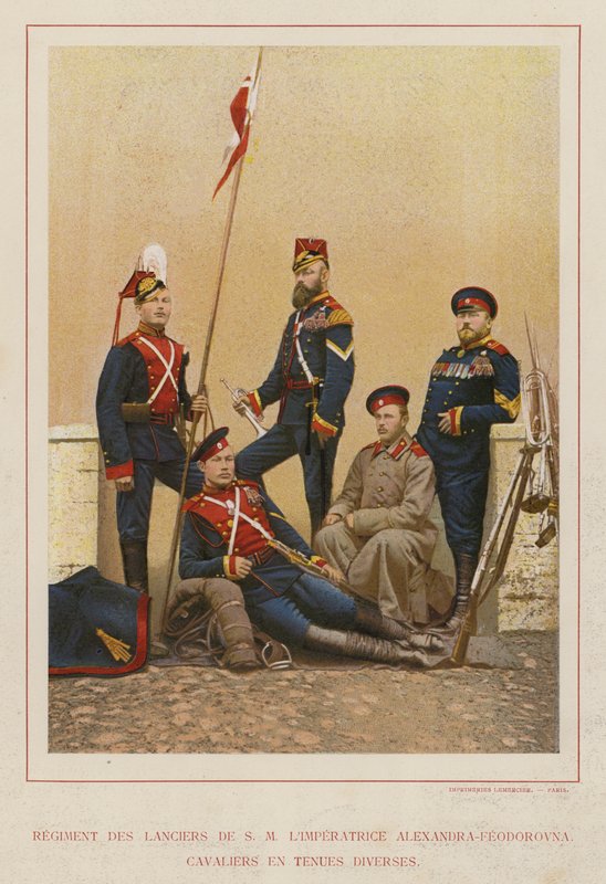 Exército Russo: Regimento dos Lanceiros de H.M. A Imperatriz Alexandra-Feodorovna, Cavaleiros em Vários Vestidos (foto) de French Photographer