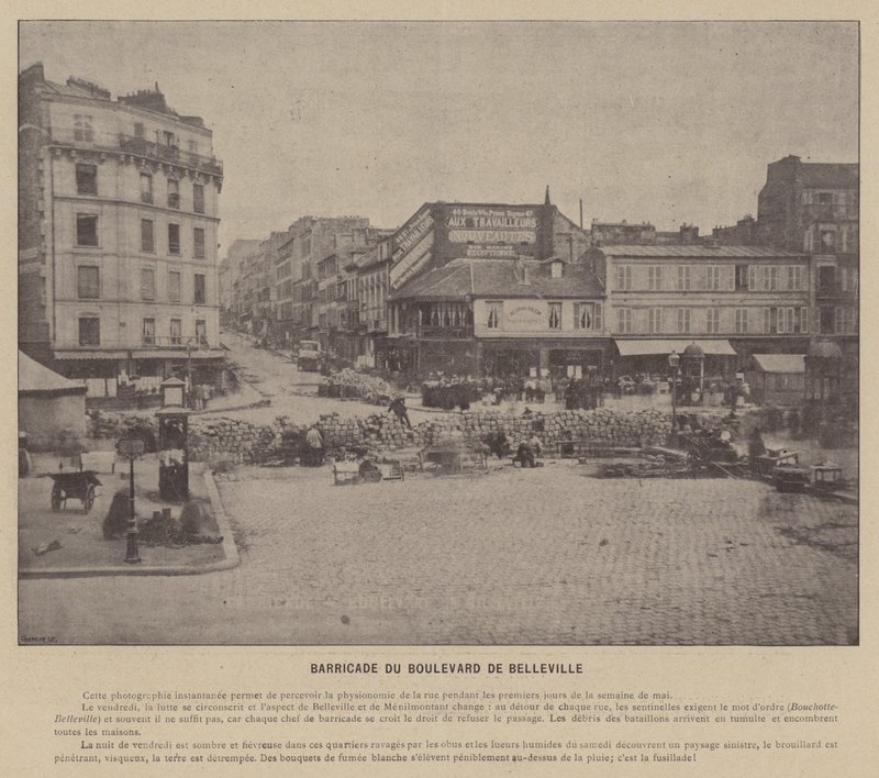 A Comuna de Paris, Boulevard De Belleville Barricade (foto a p/b) de French Photographer