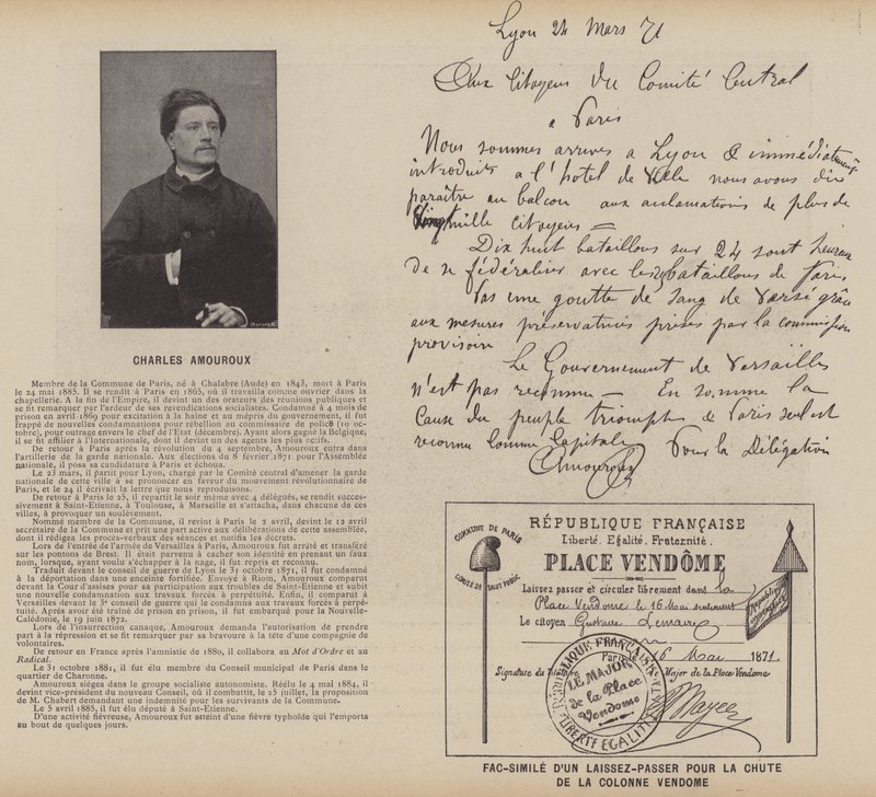 A Comuna de Paris, Charles Amouroux, Facsimile Of A Pass For The Fall Of The Vendome Column (foto a p/b) de French Photographer