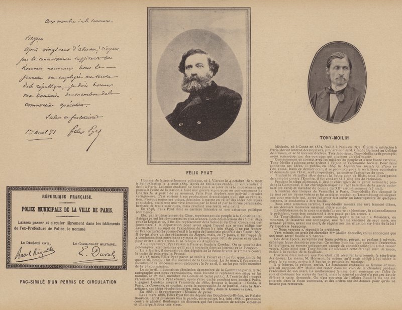 A Comuna de Paris, Facsimile Of A Traffic Permit, Felix Pyat, Tony-Moilin (foto a p/b) de French Photographer