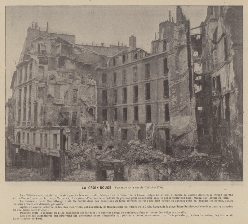 A Comuna de Paris, Cruz Vermelha, Vista da rue du Cherche-Midi (foto a p/b) de French Photographer
