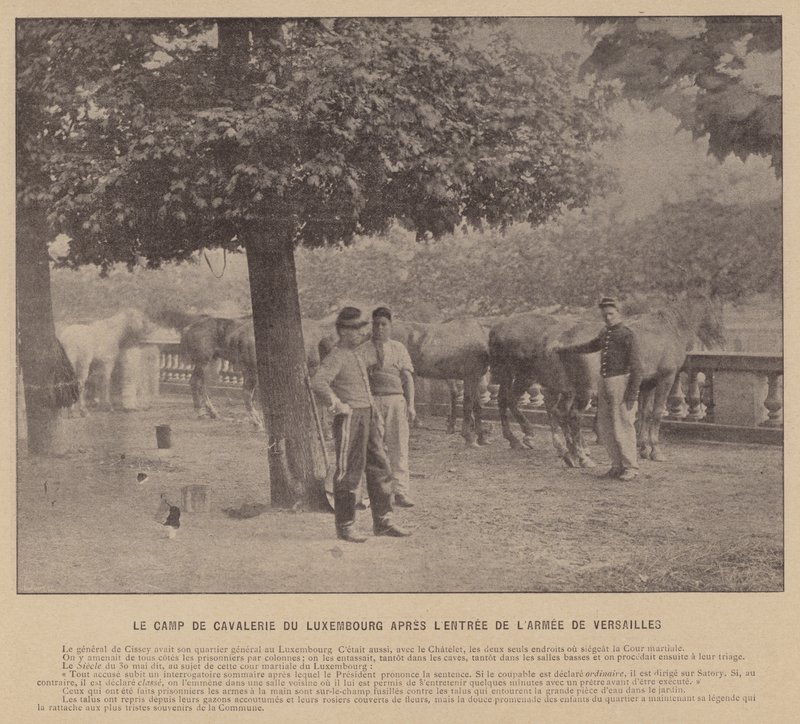 Comuna de Paris, Acampamento de Cavalaria de Luxemburgo após a Entrada do Exército de Versalhes (foto a p/b) de French Photographer