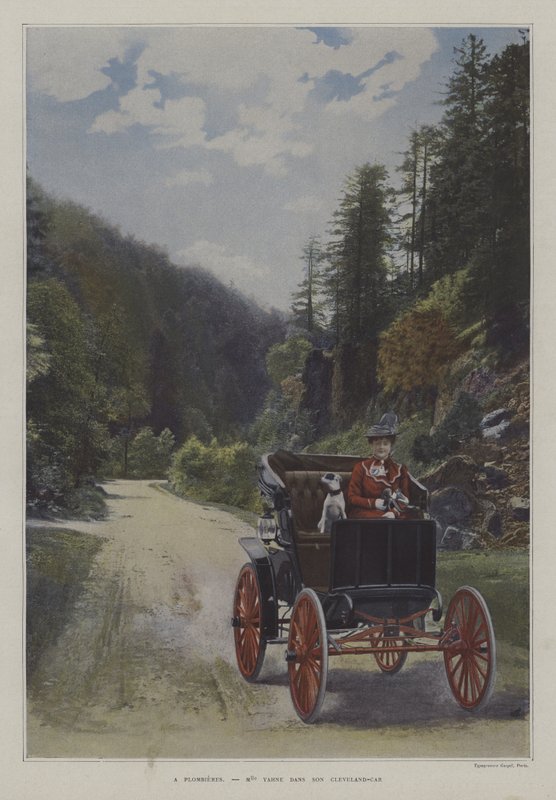 Mademoiselle Yahne no seu carro Cleveland em Plombieres-les-Bains, França (foto a cores) de French Photographer