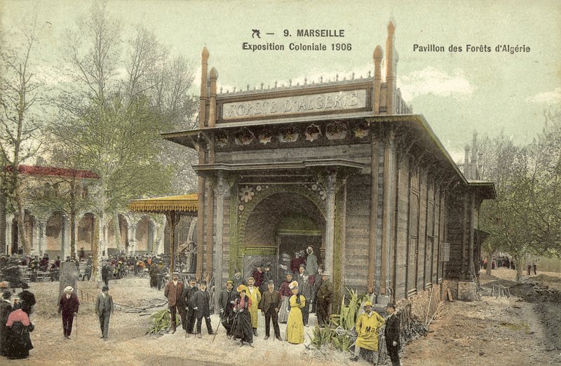 Marselha, Exposição Colonial 1906, Pavilhão da Floresta Argelina (foto a cores) de French Photographer