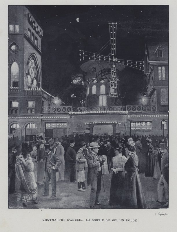 Fora do Moulin Rouge, Montmartre, Paris (foto a p/b) de French Photographer
