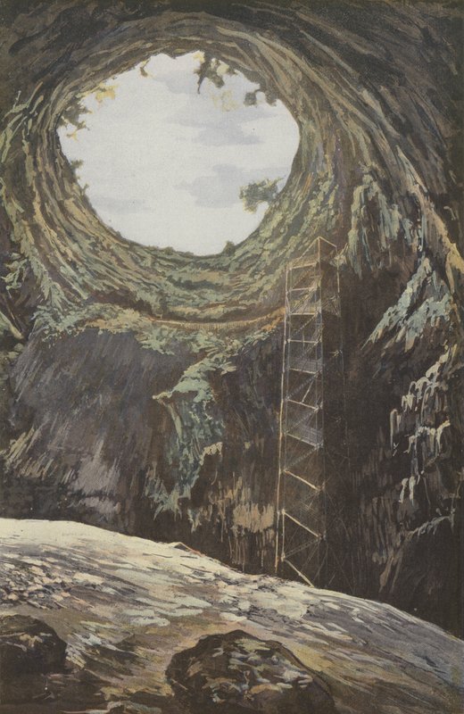 Padirac, orifício e interior do abismo, visto de baixo de French Photographer