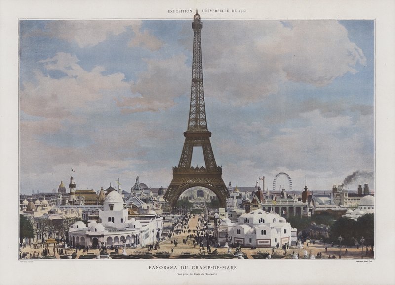 Panorama do Champ de Mars durante a Exposição Universelle 1900, Paris (foto a cores) de French Photographer