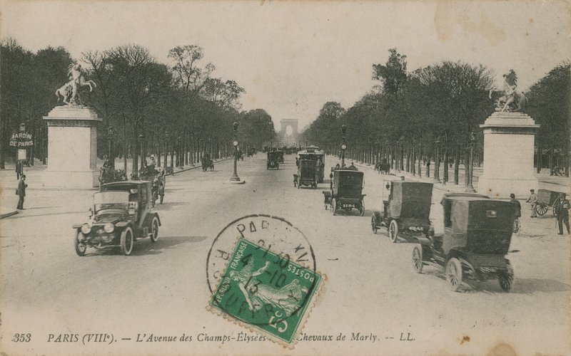 Paris - Avenida Champs-Elysées. Postal enviado em 1913. de French Photographer