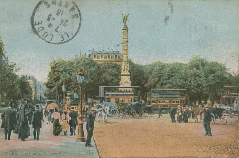Paris - Pont au Change e Place du Châtelet. Postal enviado em 1913. de French Photographer