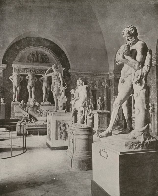 Paris: Galeria do Rio Deus Tibre, Museu do Louvre (foto a p/b) de French Photographer